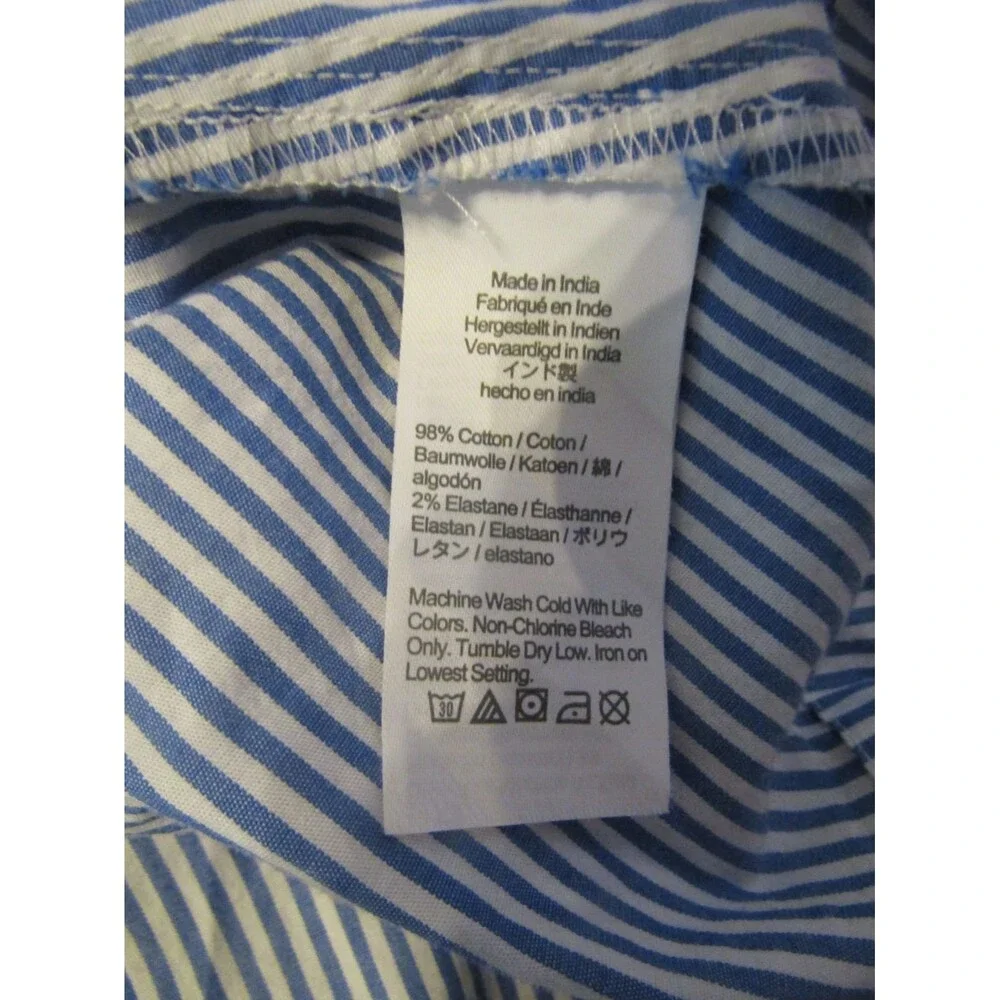 J.Crew Factory Mini Dress Blue White Striped Collar Draw String Waist Size 8